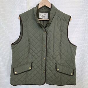G.H. Bass Quilted Vest Women's XXL Army Green Snap Close Soft Shell Lined